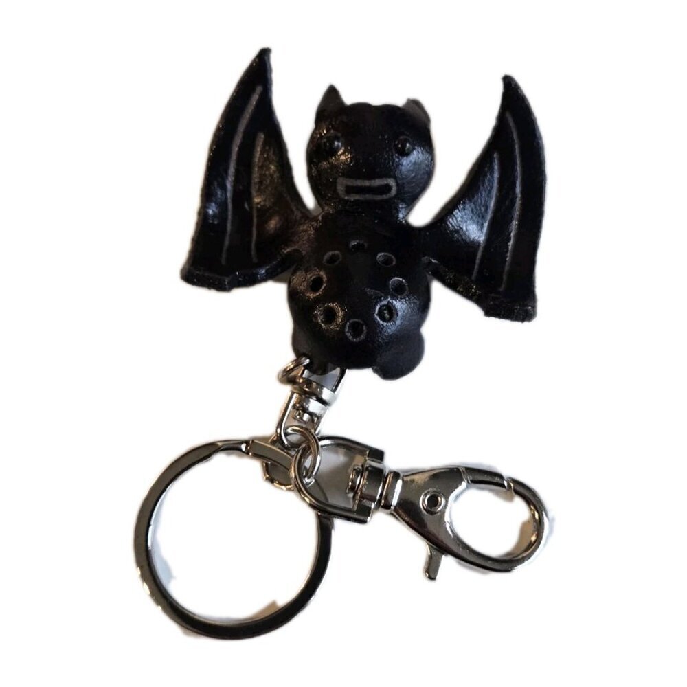 New Black Bat Halloween Animal Handmade 3D Leather Key Chain Gift Birthday